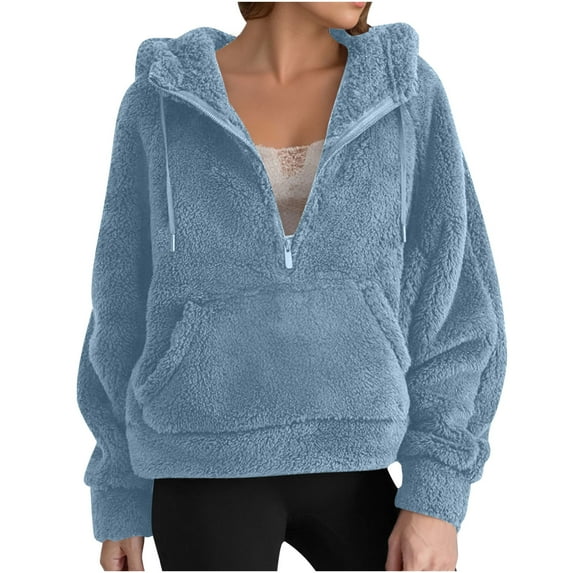 FAIWAD Hoodies for Women Long Sleeve Zip Up Fleece Oversized Sweatshirts with Drawstring Winter Warm Fuzzy Clothes
