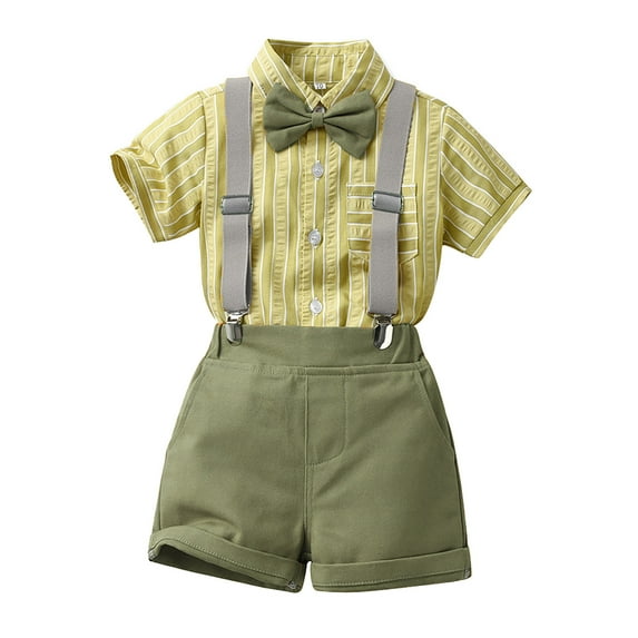 FAIWAD Infant Baby Boys Gentleman Outfit Kids Boys Formal Dress Shirt with Bowtie Overall Short Pants Wedding Outfits Set