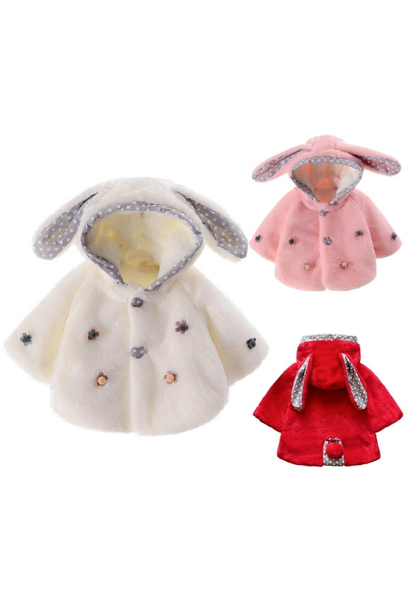 Infant Girls Winter Warm Thick Coat Cape Cloak Button Bunny Ear Hooded Jacket Snowsuit for Girls 3-24M