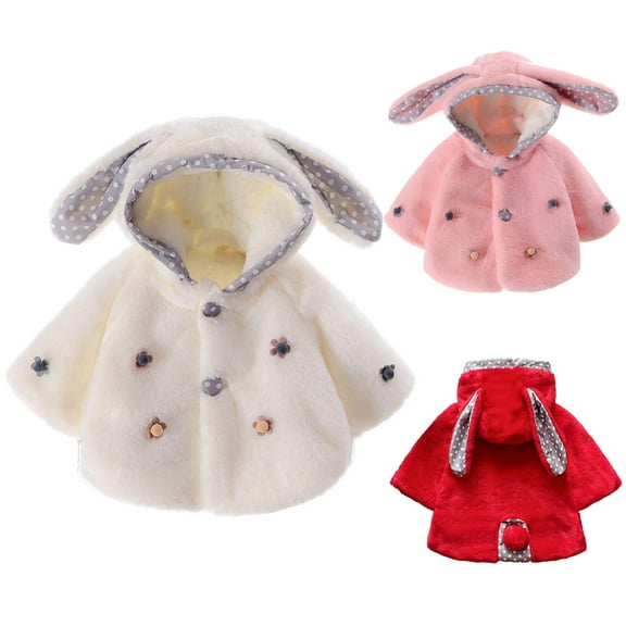 FAIWAD Infant Girls Winter Warm Thick Coat Cape Cloak Button Bunny Ear Hooded Jacket Snowsuit for Girls 3-24M