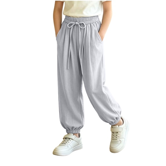 FAIWAD Joggers for Girls Loose Drawstring Waist Pants with Pockets Kids Casual Outdoor Clothes