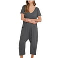 thumbnail image 1 of FAIWAD Jumpsuits for Women Short Sleeve V Neck Overalls Summer Casual Loose Rompers with Pocket, 1 of 5