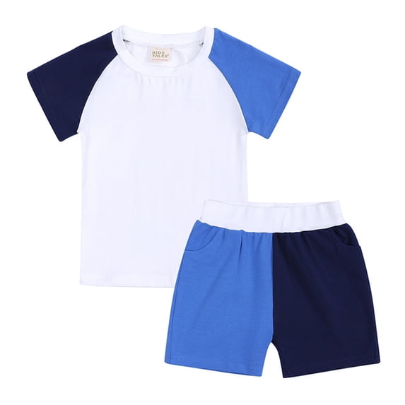 FAIWAD Kid Boys Girls Clothes Set Short Sleeve Color Block Tops and Elastic Waist Shorts Summer Casual Set