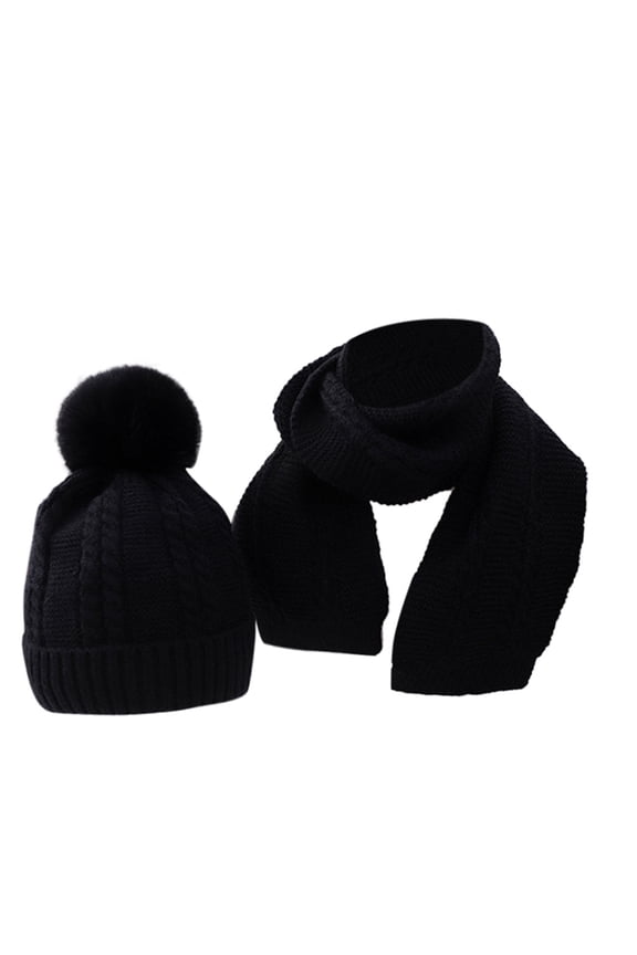 Kids 2pc Winter Hat Scarf Set Toddler Boys Girls Knitted Beanie Fleece Thicken Outfits Children 1-4 Years