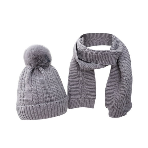 FAIWAD Kids 2pc Winter Hat Scarf Set Toddler Boys Girls Knitted Beanie Fleece Thicken Outfits Children 1-4 Years