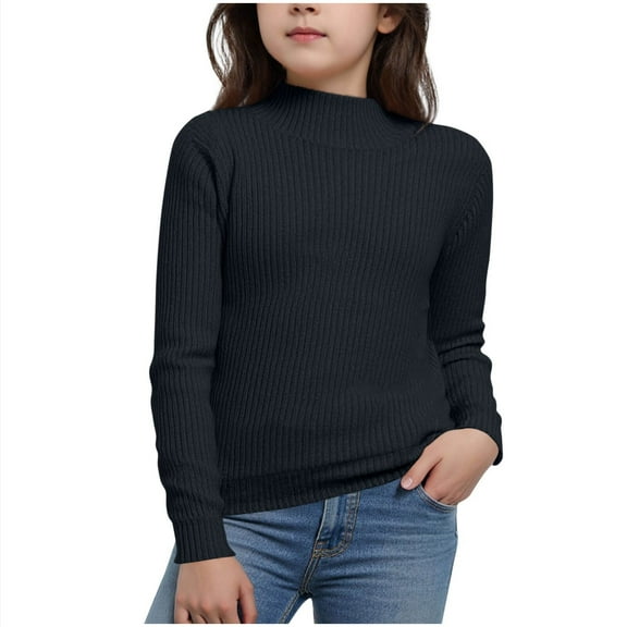 FAIWAD Kids Boys Girls Long Sleeve Sweater Mock Neck Solid Color Ribbed Knit Top Basic Undershirt Sweater