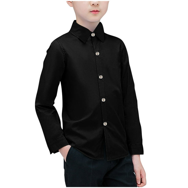 FAIWAD Kids Boys Long Sleeve Dressy Shirt Lapel Button Down Shirts Solid Color Casual Shirts for Kids