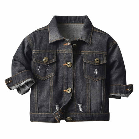 FAIWAD Kids' Classic Jean Jackets Toddler Boys Turn-down Collar Long Sleeve Ripped Denim Jacket Coat