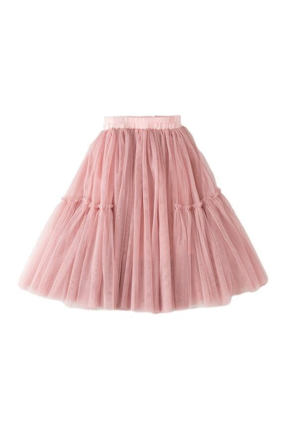Kids Girl Tulle Skirt High Waist Layered Skirts Mesh Pleated A-Line Midi Skirt for Wedding Party Dance