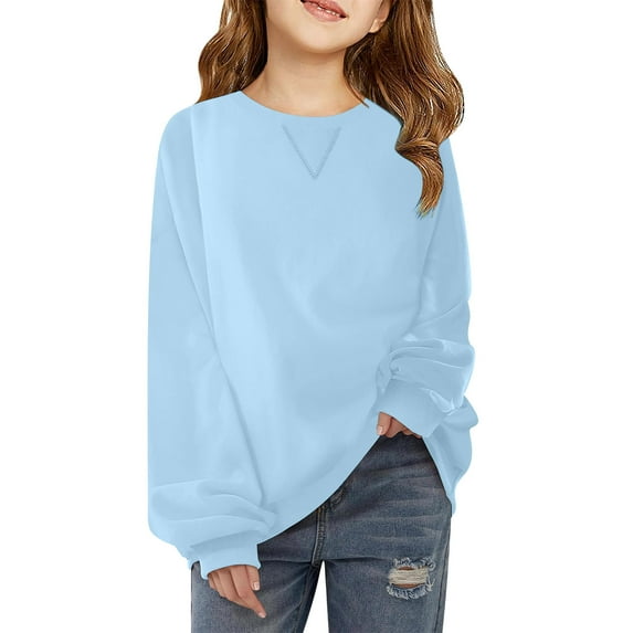 FAIWAD Kids Girls Basic Sweatshirts Solid Color Long Sleeve Crew Neck Pullover Casual Basic School Sport Holiday Clothes