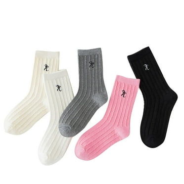 FAIWAD Kids Girls Cotton Crew Socks 5 Pair Pack Stretchy Breathable Cute Bow Embroidered High Sock 1-15Y