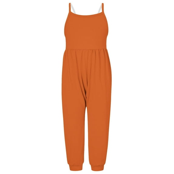 FAIWAD Kids Girls Summer Jumpsuits Spaghetti Strap Sleeveless Baggy Causal Rompers with Pockets