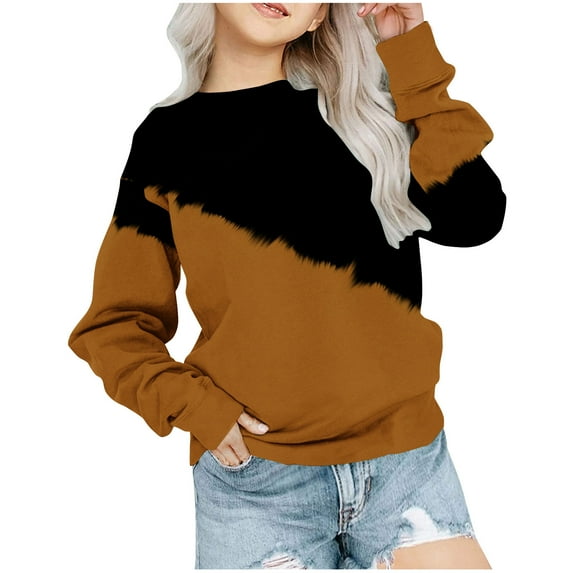 FAIWAD Kids Girls Sweatshirt Long Sleeve Round Neck Pullover Sweatshirt Color Block Casual Loose Track Tops