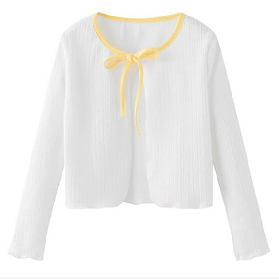 FAIWAD Kids Girls Tie Front Knit Cardigan Long Sleeve Ribbed Ballet Dance Crop Top Solid Color Princess Sweater Coat