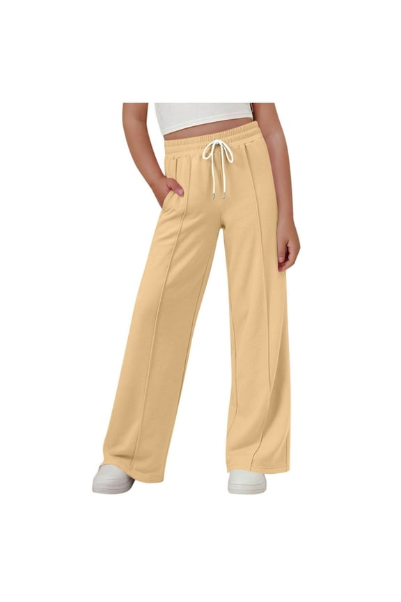 Kids Girls Wide Leg Sweatpants High Waisted Drawstring Baggy Pants Casual Athletic Joggers Sweat Pants