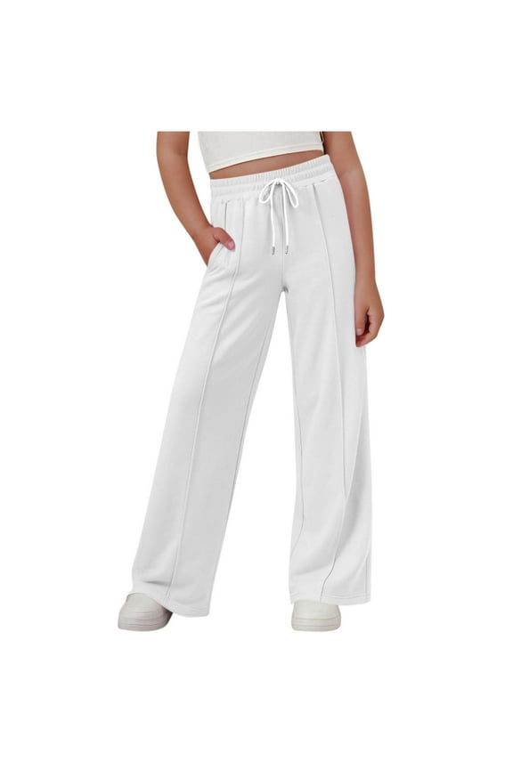 Kids Girls Wide Leg Sweatpants High Waisted Drawstring Baggy Pants Casual Athletic Joggers Sweat Pants