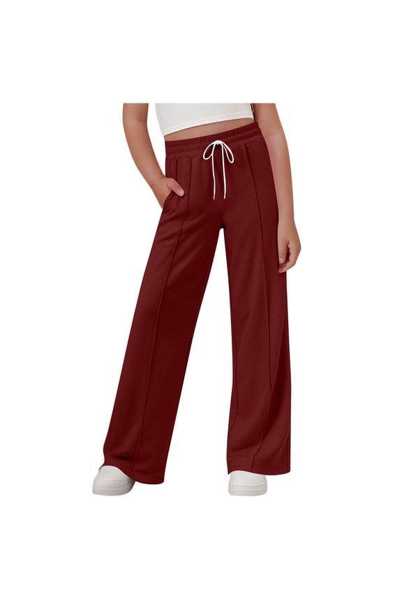 Kids Girls Wide Leg Sweatpants High Waisted Drawstring Baggy Pants Casual Athletic Joggers Sweat Pants