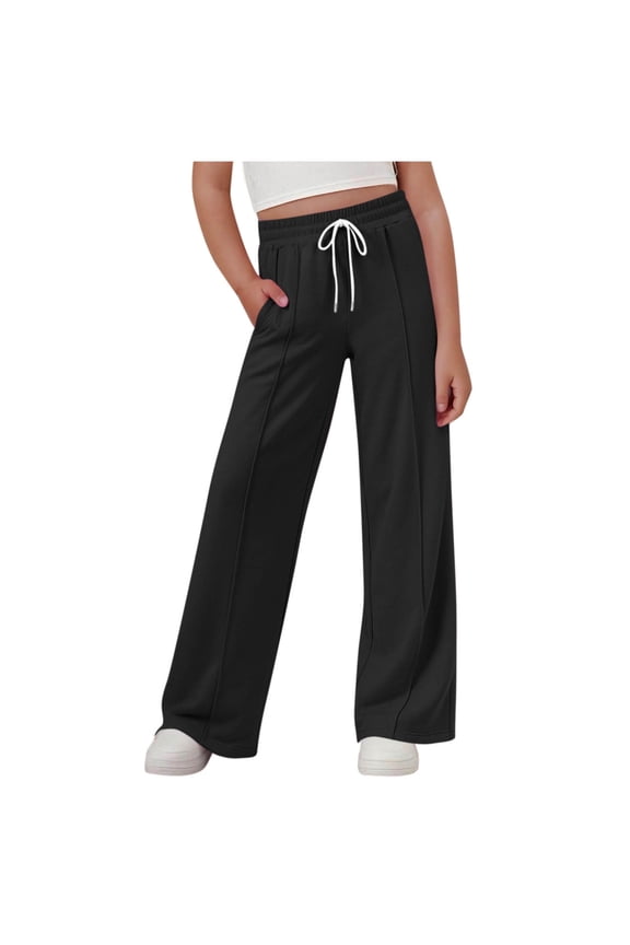 Kids Girls Wide Leg Sweatpants High Waisted Drawstring Baggy Pants Casual Athletic Joggers Sweat Pants