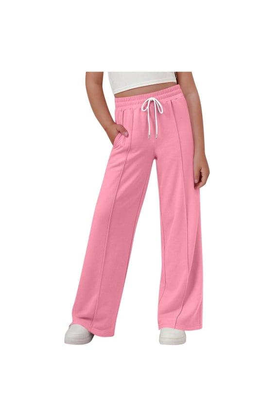 Kids Girls Wide Leg Sweatpants High Waisted Drawstring Baggy Pants Casual Athletic Joggers Sweat Pants