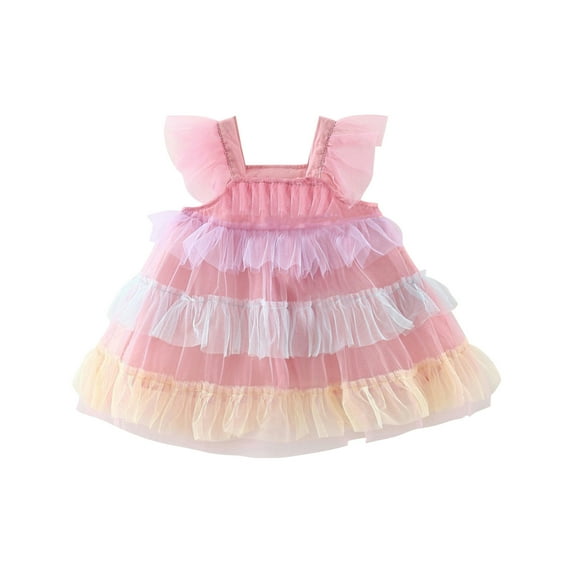 FAIWAD Kids Grils Tulle Puffy Mini Dresses Summer Casual Sleeveless Color Block Lightweight Dress