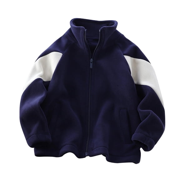 FAIWAD Kids Plush Outerwear Zip up Color Block Jacket Boys Girls Fall Casual Outdoor Coat with Pockets