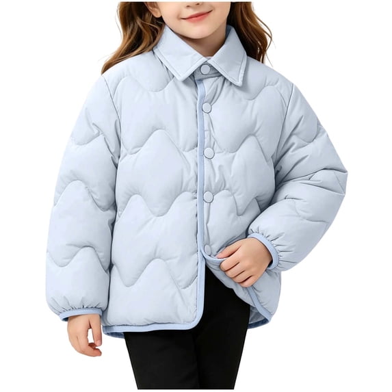 FAIWAD Kids Quilted Puffer Jacket Reversible Button down Collared Coat Boys Girls Soft Winter Outerwear