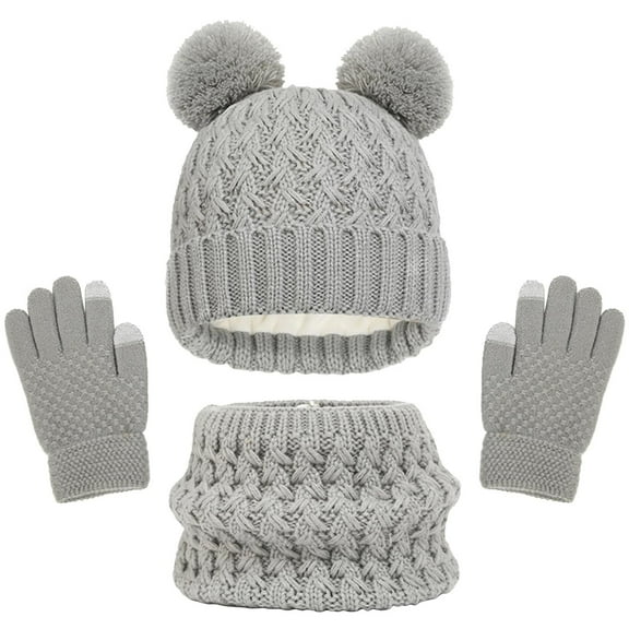 FAIWAD Kids Winter 3Pcs Beanie Hat Gloves Scarf Set Toddler Boys Girls Pompom Fleece Knit Cap Outfits Gift for Boys Girls