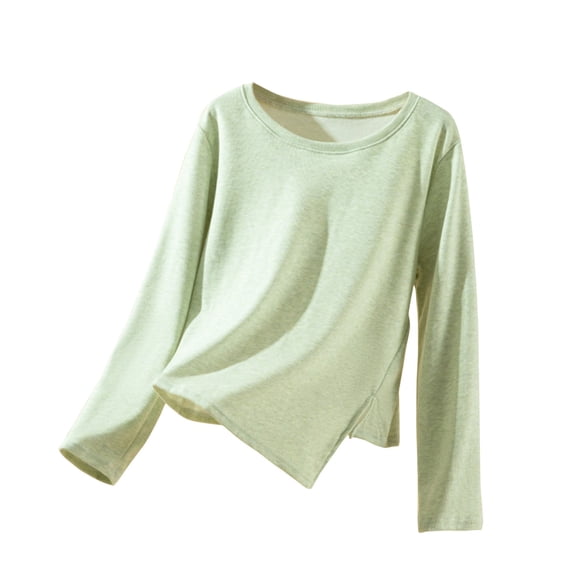 FAIWAD Layering Tops for Women Long Sleeve Side Split Fleece Lined Undershirt Solid Color Fleece Lined Thermal Blouses