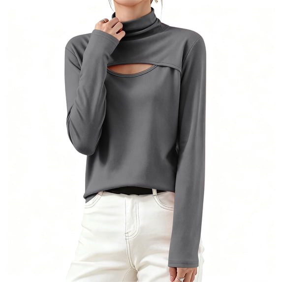 FAIWAD Layering Tops for Women Mock Neck Long Sleeve Pullover Cut Out Tops Going Out T-Shirts