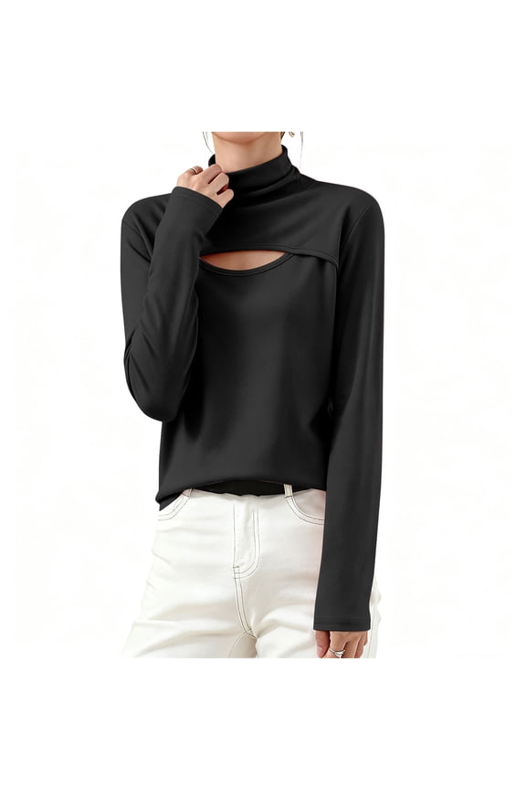 Layering Tops for Women Mock Neck Long Sleeve Pullover Cut Out Tops Going Out T-Shirts