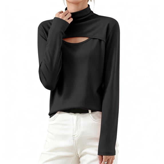 FAIWAD Layering Tops for Women Mock Neck Long Sleeve Pullover Cut Out Tops Going Out T-Shirts
