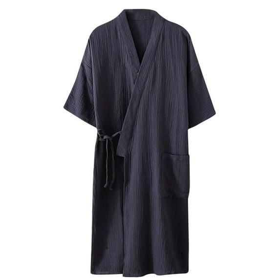 FAIWAD Lightweight Nightgowns for Women Solid Color V Neck Robe with Pockets Ladies Comfy Pajamas (Large, Navy2)
