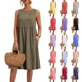 thumbnail image 1 of FAIWAD Linen Dress Women Sleeveless Loose Summer Knee Length Sundresses Plus Size Casual Beach Dress with Pockets, 1 of 9