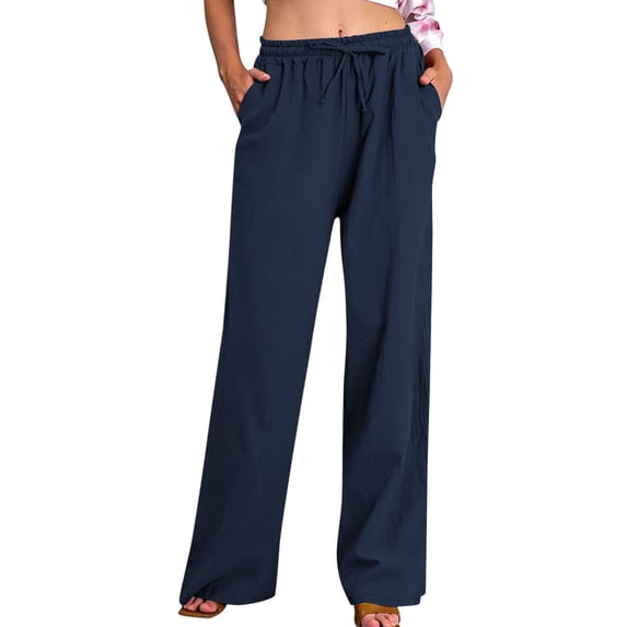 FAIWAD Linen Pants Women Drawstring Elastic Waist Palazzo Pants with Pockets Loose Lightweight Workout Beach Casual Joggers