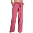 thumbnail image 1 of FAIWAD Linen Pants Women Drawstring Elastic Waist Palazzo Pants with Pockets Loose Lightweight Workout Beach Casual Joggers, 1 of 9