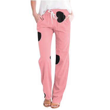 FAIWAD Linen Pants for Women Summer Straight Leg Drawstring Trousers Loose Beach Lightweight Pants with Pockets