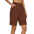 thumbnail image 1 of FAIWAD Linen Shorts for Women High Waist Knee Length Summer Short Pants Casual Straight Leg Pull On Shorts, 1 of 5