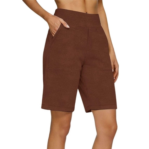 FAIWAD Linen Shorts for Women High Waist Knee Length Summer Short Pants Casual Straight Leg Pull On Shorts