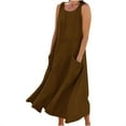 thumbnail image 1 of FAIWAD Linen Tank Dress for Women Round Neck Sleeveless Summer Sundress Basic Plain Maxi Dress with Pocket, 1 of 5