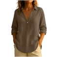 thumbnail image 1 of FAIWAD Linen Tops for Women Dressy Casual Button Down Long Sleeve V Neck Blouses Comfy Trendy Beach Tee Shirts, 1 of 7