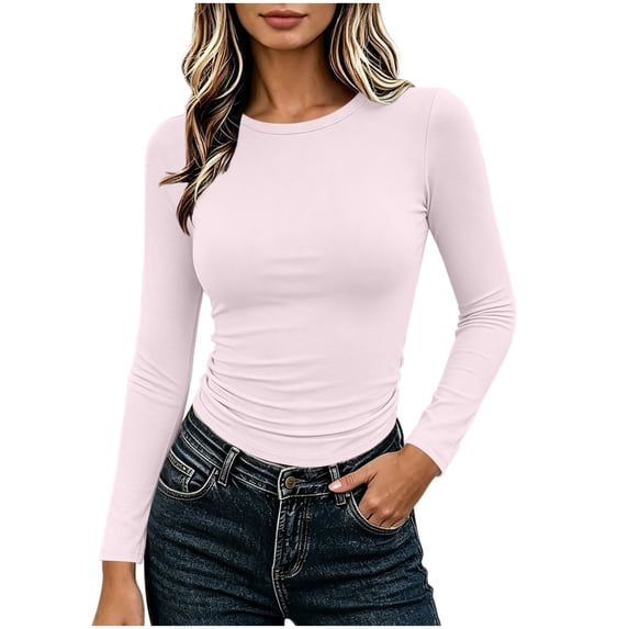 FAIWAD Long Sleeve Crop Tops for Women Stretchy Slim Fitted Going Out Tops Casual Basic Layering Shirts