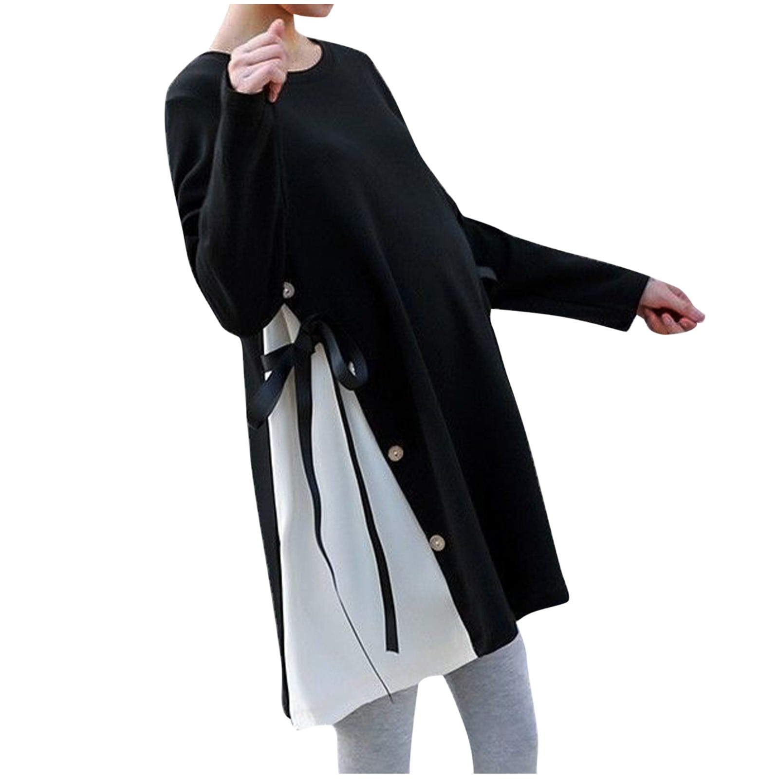 Long sleeve crewneck patchwork ruched maxi dress