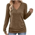 thumbnail image 1 of FAIWAD Long Sleeve Shirts for Women Casual V-Neck Ruched Slim Fitted Button Tops Dressy Business Blouses Daily Wear, 1 of 9