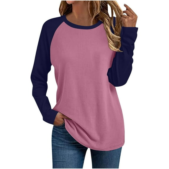 FAIWAD Long Sleeve Shirts for Women Color Block Raglan Sleeve Tops Casual Crewneck Basic Clothes