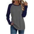 thumbnail image 1 of FAIWAD Long Sleeve Shirts for Women Color Block Raglan Sleeve Tops Casual Crewneck Basic Clothes, 1 of 5