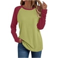 thumbnail image 1 of FAIWAD Long Sleeve Shirts for Women Color Block Raglan Sleeve Tops Casual Crewneck Basic Clothes, 1 of 5