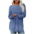 thumbnail image 1 of FAIWAD Long Sleeve Shirts for Women Crew Neck Loose Knit Ribbed Pullover Tops Fall Winter Lightweight Blouse, S-2XL, 1 of 8