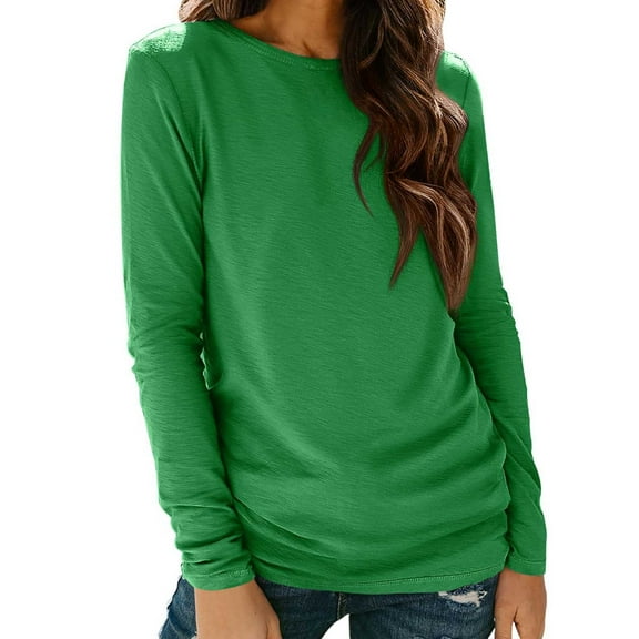 FAIWAD Long Sleeve Shirts for Women Crew Neck Ruched Slim Fitted Tops Casual Office Work Trendy Clothes