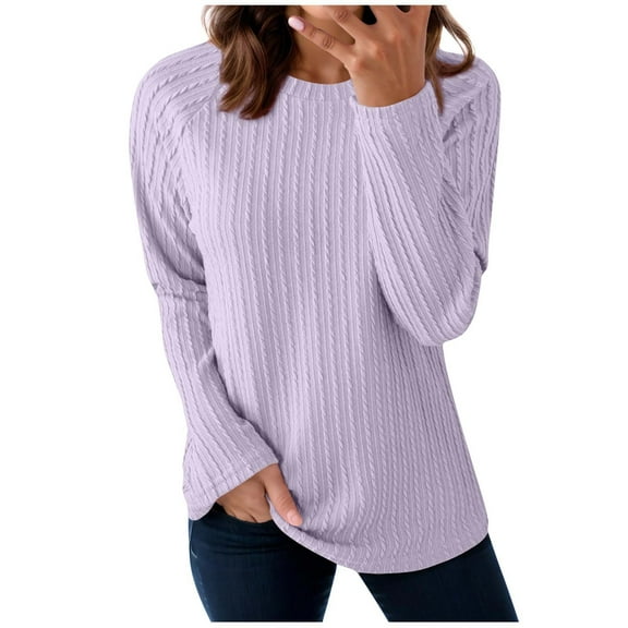 FAIWAD Long Sleeve Shirts for Women Loose Dressy Casual Crew Neck Pullover Trendy Textured Fall Winter Clothes