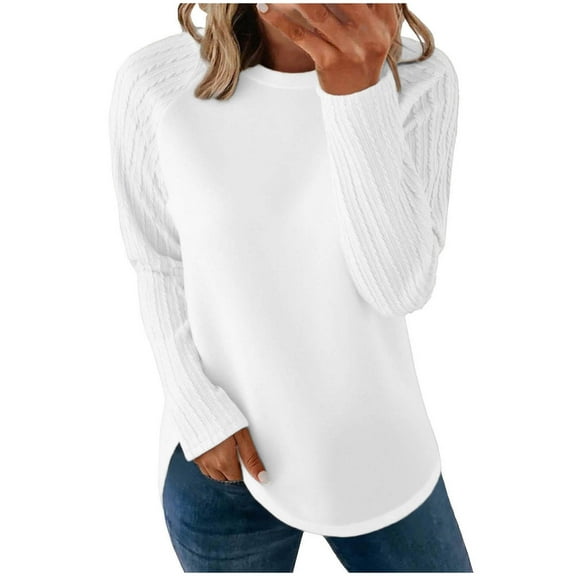 FAIWAD Long Sleeve Shirts for Women Trendy Patchwork Crew Neck Tunic Tops Loose Casual Work Blouses
